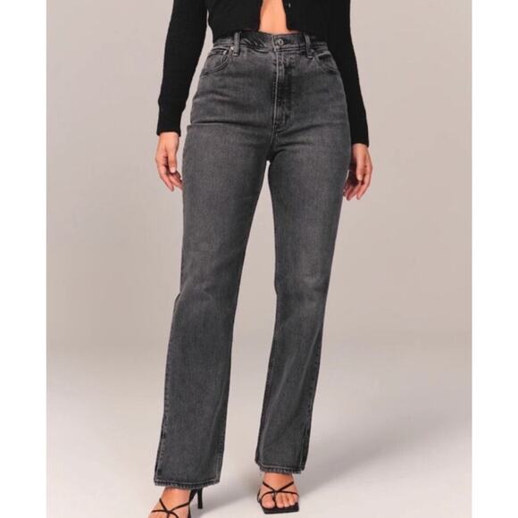 Abercrombie & Fitch Jeans 32 Long Curve Love Straight Ultra High Rise Split Hem - Picture 1 of 16